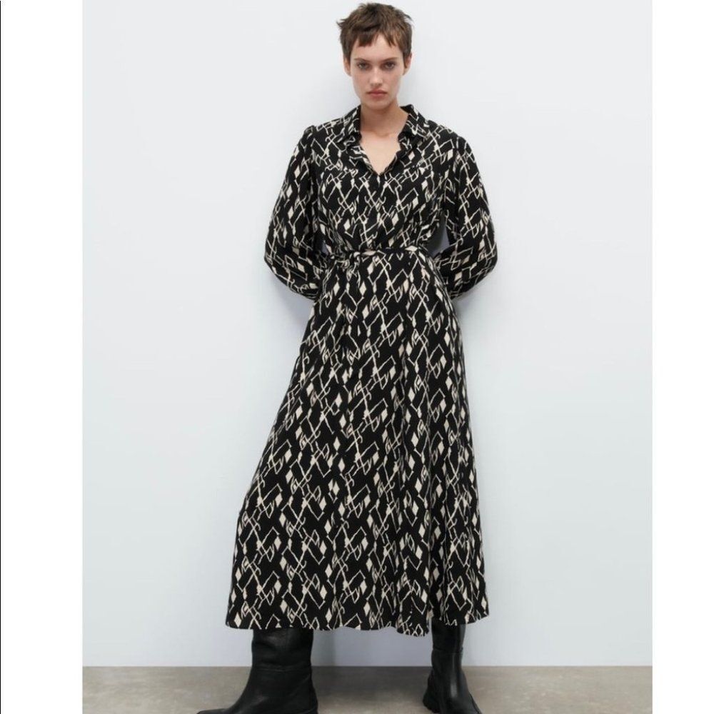 ZARA PRINTED SHIRT DRESS - Picture 2 of 7